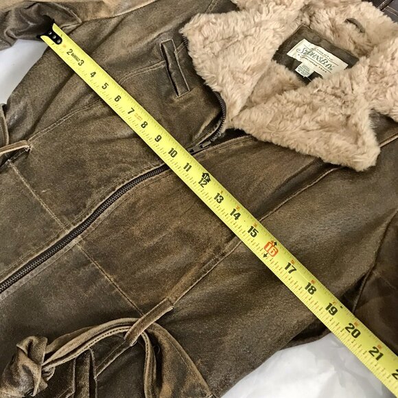 Vintage St. John's Bay Genuine Leather Belted Fur Trim Jacket W Size Large - Picture 7 of 9